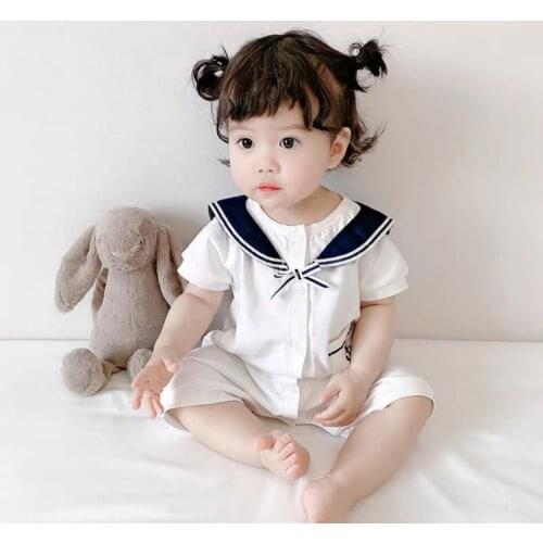 Summer baby jumpsuit, sea breeze sailor suit, baby clothes, newborn clothes, short sleeves and thin clothes
