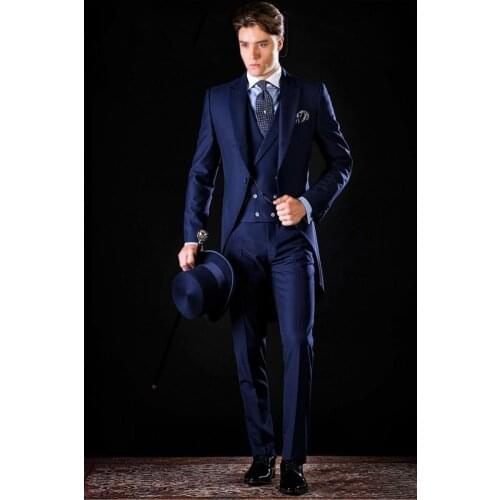 Handsome Groomsmen Peak Lapel Groom Tuxedos Mens Wedding Dress Man Jacket Blazer Prom Dinner (Jacket+Pants+Tie+Vest) A55