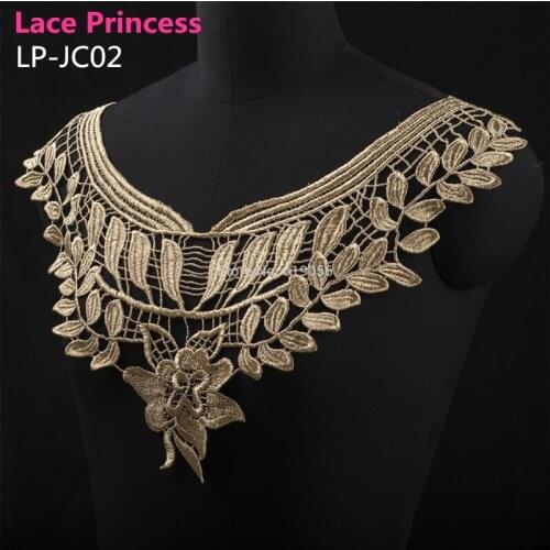 2 PCS LP-JC02 gold color Embroidered venise lace collar, lace trim, patch stickers, clothing Accessories, collar flower 400mm