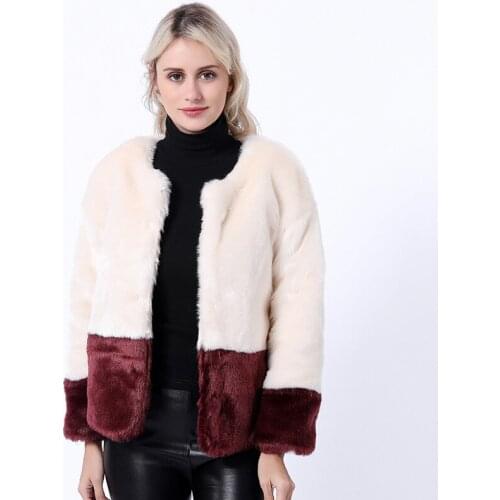 Patchwork Color Furry Soft Short Faux Fur Coat Long Sleeve Black Cardigan Korean Style Female Streetwear Plus Size 3XL