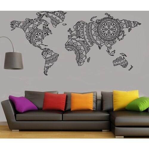 Mandala World Map Wall Sticker Removable DIY Vinyl Decal bedroom living room Yoga Wall Art Decals home decoration accessories Y3