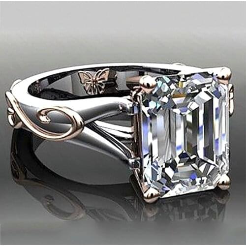 Milangirl Fashion Silver Color Craved Lovely Butterfly Inlaid Cubic Zircon Rhinestone Zircon Female Ring for Women Party Jewelry