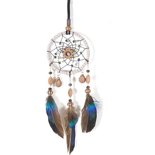Mini Dream Catcher For Car Beaded Natural Feathers And Handmade