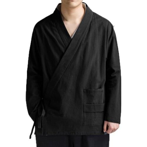 Traditional Open Stitch Men Cotton Linen Jacket Men Kimono Cardigan Male Harajuku Outwear Mens Kongfu Coats 5XL