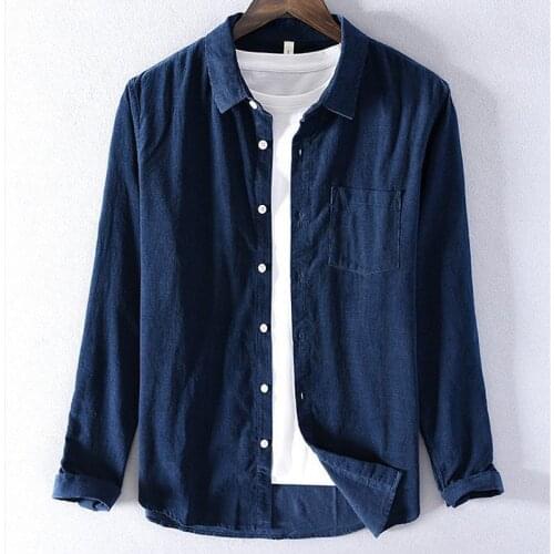 M-3XL Spring Autumn Mens Long sleeve shirts 100% Cotton Casual vintage mens shirts Fashion mens clothing thick tops