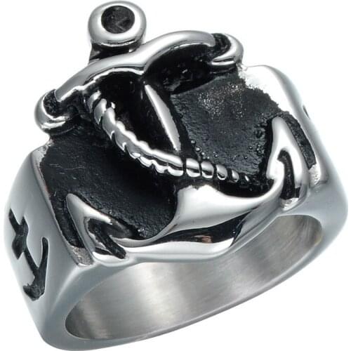 Mens Cool Navy Anchor Nautical Sailor Solid 316L Stainless Steel Biker Ring