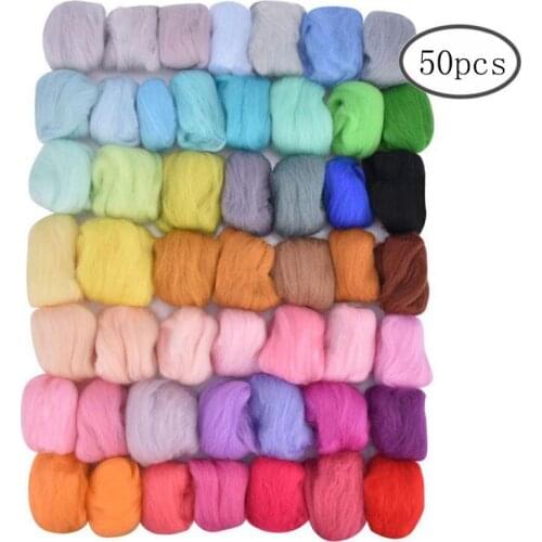 36/50 Colors Wool Felt Roving Wool Felting Tool Kit Fiber Material with Felt Needle Set Weaving Needlework Spinning Craft Kits
