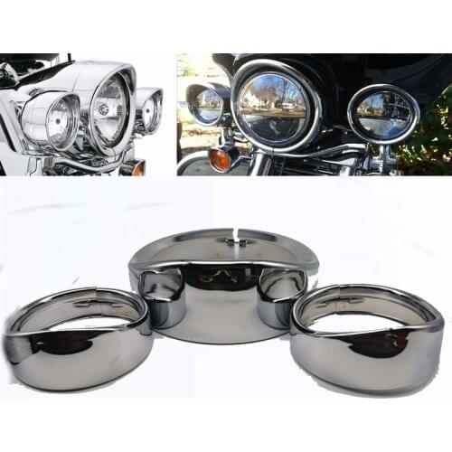 7'' Visor Headlight Headlamp Trim Ring+4.5'' Fog Light Cover For Touring Road King Electra Glide Softail Road Glide Street Glide