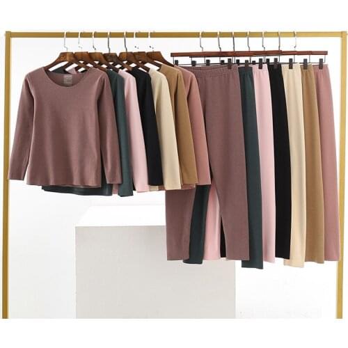 Autumn Warm 2 Pcs Velvet Home Wear Suit Long Sleeve Trousers Pajamas Slim Sleepwear Woman Pyjama Set Solid Color Femme Nighty