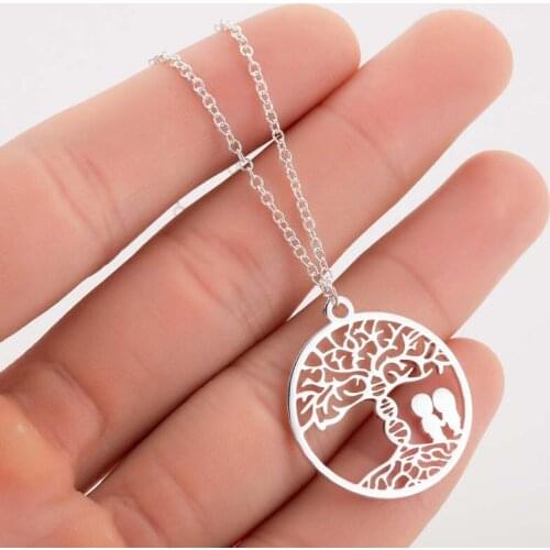 1pcs Stainless Steel Tree Of Life Necklace Chemistry DNA Life Tree Choker Necklace Female Lover Round Pendant Girl Lucky Jewelry