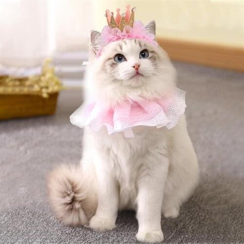 Pet Cat Princess Pet Cosplay Accessaries Pet Hat Decorative Cute Crown Lace Pet Headband Pet Costume Hat With Cat Bib Pet Dog