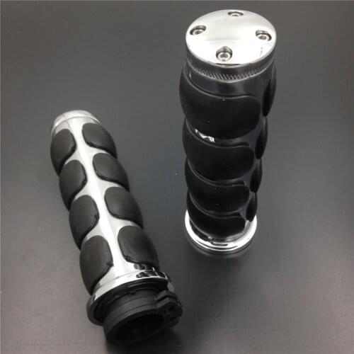 Aftermarket free shipping motorcycle accessories CHROMED lat Top 1" 25mm Rubber Handlebar Grip for Harley Chopper Bobber Touring