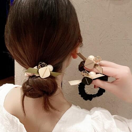 Hollow Cube Large Rhinestone Head Rope Female Bow Tie Hair Ring Small Fresh And Simple Temperament Personality Hair Accessories