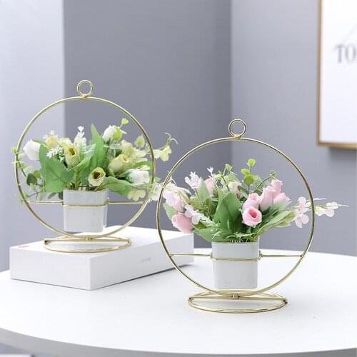 Retro Simulation bouquet bonsai iron Art flower stand Tabletop Air Plant Holders Stands Containers Flower pot decor tray Racks