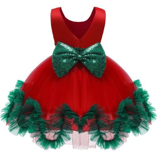 Baby Girl Christmas Dress Kids Red and Green Lace Tulle Princess Dress