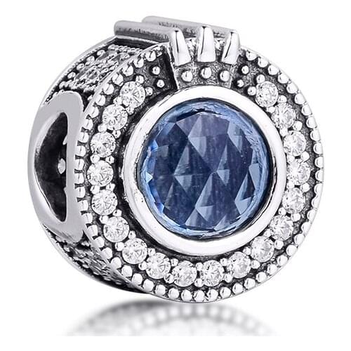 Charms fits for Necklaces Bracelets Sparkling Blue Crown O Beads 100% 925 Sterling-Silver-Jewelry Free Shipping
