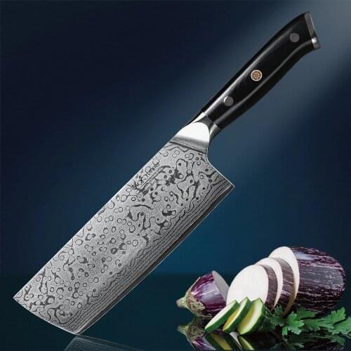 TURWHO 7 Inch Nakiri Kitchen Knives Japanese AUS-10 Damascus Steel Chef Knife Butcher Knife Meat Cleaver Knives G10 Handle