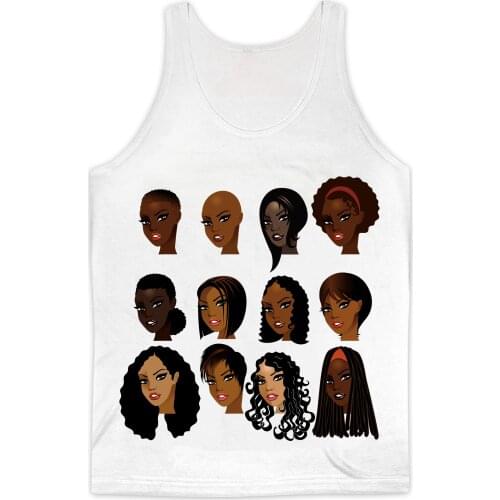 Real USA American SizeMelanin Girls x Hairstyles sublimation printing breathable Tank tops plus size 3XL 4XL 5XL 6XL