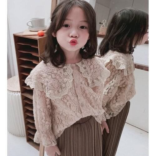 2020 Spring Toddler Girl 2pcs Lace Long Sleeve Blouse Korean Pleated Skirt Baby Clothes Sets for Girl 2 3 4 5 6 Years Child Suit