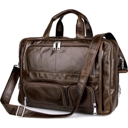 Large capacity 100% Cow Genuine leather bag men 17.5 inch high quality Laptop bag 17.3 17 inch Shoulder messenger Business bag