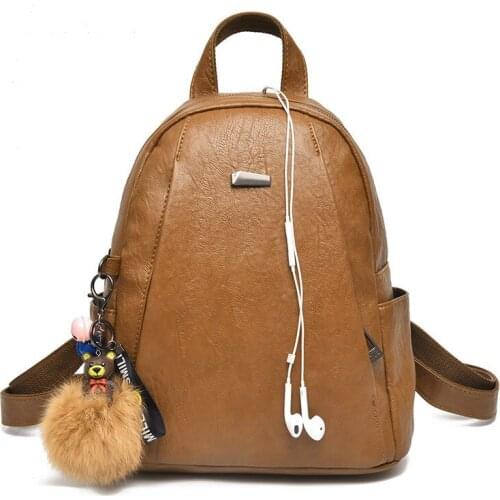 High Quality Leather Women Backpacks Cute Rucksacks for Girls Solid Travel Luxury Designer Bagpack with Cute Pendant Sac A Dos