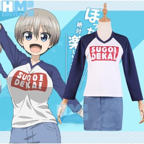 Japan Anime Uzaki-chan Wants to Hang Out! Uzaki Hana Cosplay Costume Long sleeve T-Shirt + Short Skirt Comic-con Party Full Suit