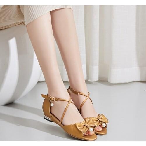 YQBTDL Fashion Yellow Pink Summer 2020 Cross Strap Buckle Peep Toe Low Heel Sandals Women Sweet Cute Wedges Party Lolita Shoes