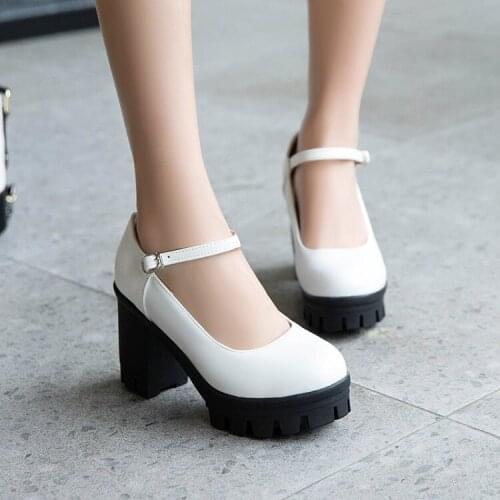 Big Size ladies high heels women shoes woman pumps Roundheaded buckle single shoe woman