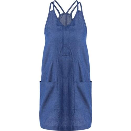 2022 Summer dress fashion Casual temperament Sexy Loose V-neck Sleeveless Spaghetti strap Dress Prue Color Blue AB205