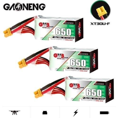 1-3PCS Max 140C GAONENG GNB HV Lipo Battery 650mAh 14.8V 4S 70C with XT30U-F Plug for DYS FPV Racing Drone 4 Axis RC Drone Parts