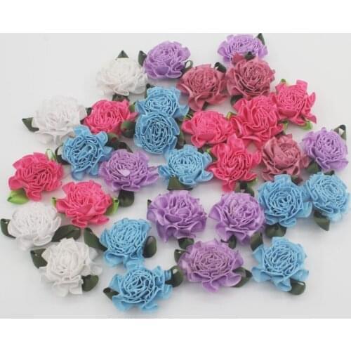 10pcs Cute 3cm Petite Handmade Satin Ribbon Leaf Flowers For Baby Girls Hair Shoes Bag Dress Scrapebooking DIY Craft Accessories