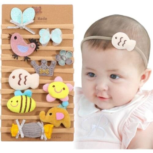 10pcs/lot New Handmade Headband Newborn Hairbands Soft Nylon Traceless Elastic Hairbands For Girls Princess Party Bow Headdress