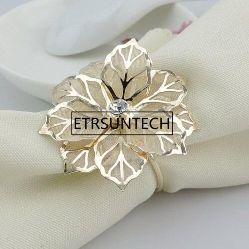 100pcs Fashion Upscale Flower Rhinestone Napkin Rings For Weddings Party Decorations Napkin Buckle Hotel Household Table Decors
