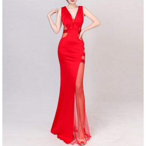 2019 new sexy dress long section slim mesh gauze perspective the evening dress banquet night temptation evening dress lady woman