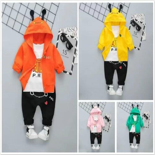 Children Clothes Boys Toddler Kids Boutique Outfits Long Sleeve T Shirt Tees +Hooded Outfits Coat +Pant 3 PCS Clothing Set Girls