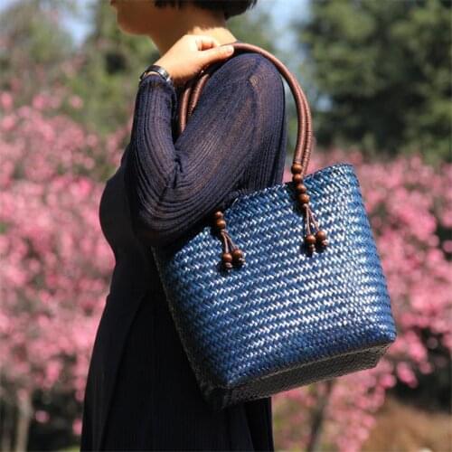 31x25CM Straw Bag Retro Womens Thailand Handbag Shoulder Bag Shopping Casual Travel Beach Bag Rattan Bag a6105