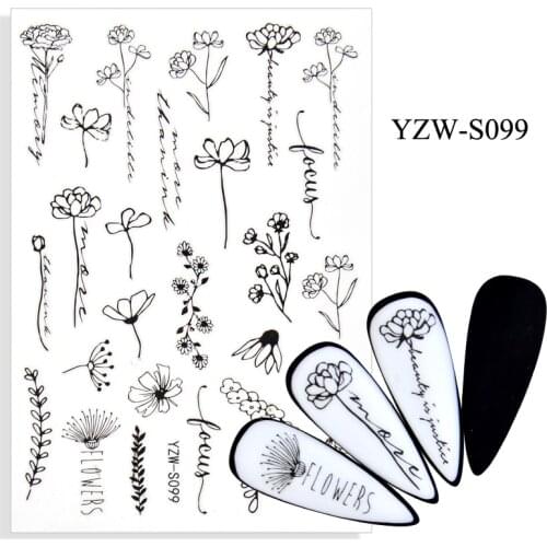 3D Stickers for Nails White Flowers Line Letter Design Nail Foil Decal Sliders Stickers for Manicure Fashion Nail Art Decoration