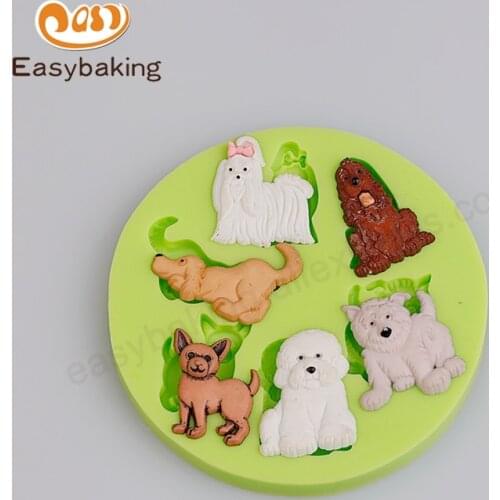 6 Different Cute Puppy Pet Dog Silicone Fondant Mold for Children DIY