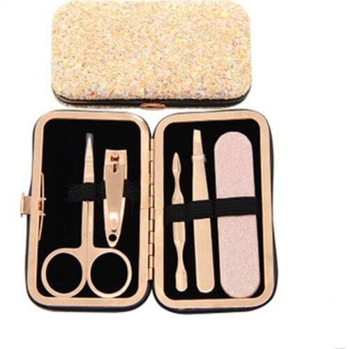 5 In 1 Glitter Case Nail Care Beauty Tool Manicure PedicureSet Kit For Women Men Girls Boys Kid Child Gift