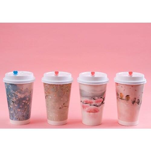 50pcs High qualtiy creative ktichen favors disposable coffee cup 500ml party milk tea juice hot drink paper cup with love lid