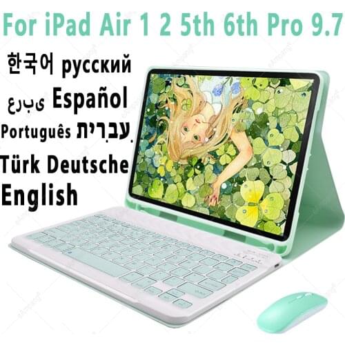 Keyboard Case With Mouse for Apple iPad 9.7 2017 2018 Air 2 6 5th 6th Gen Generation Russian Spanish English Korean Keyboard