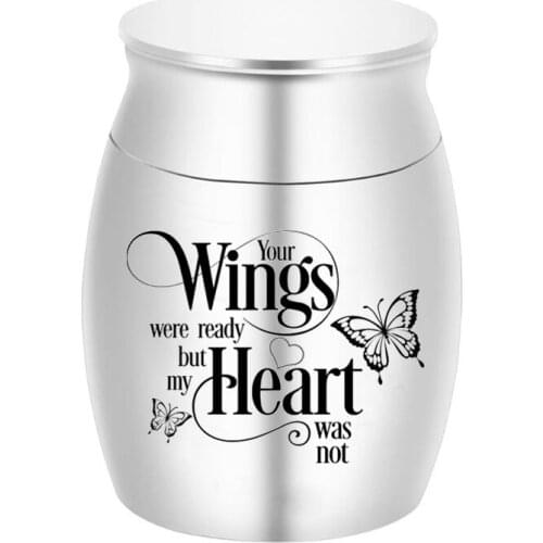 Human/pets ashes memorial small mini non-deformable metal cremation jar -Your Wings Were Ready But My Heart Was Not