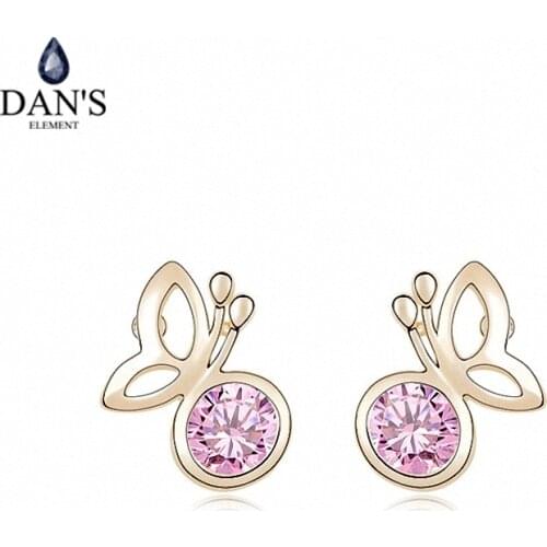 DANS ELEMENT 3 Colors Real Big Brand AAA Zirconia Micro Inlays Stud Earrings for Women Insect 96241pink