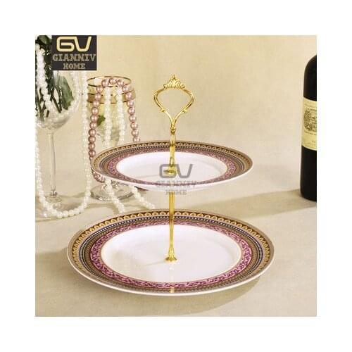 European Deshoulieres Bone China Two-layer Plates Cake Fruit Snack Plate Afternoon Tea Ceramic Gift Tray Tableware Decoration