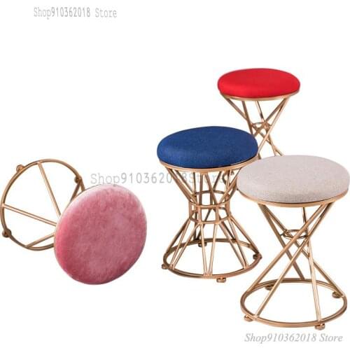 European Fashion Wrought Iron Round Stool Fabric Sofa Stool Simple Creative Shoe Changing Stool Modern Net Red Dressing Stool Sm
