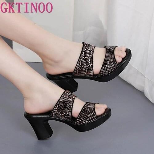 GKTINOO Women Slippers 2021 Ladies Summer Slippers Shoes Women High Heels Fashion Rhinestone Summer Shoes