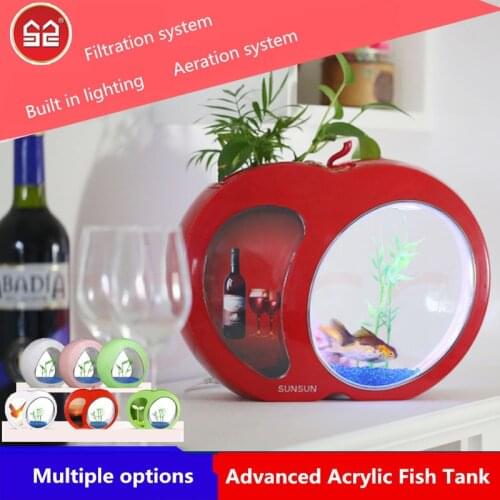 Hot Sale Ecology Mini Nano Fish Tank Office Aquarium Home Devoration Mini Fish Tank Integration Filter LED Light System 3L 4.5L