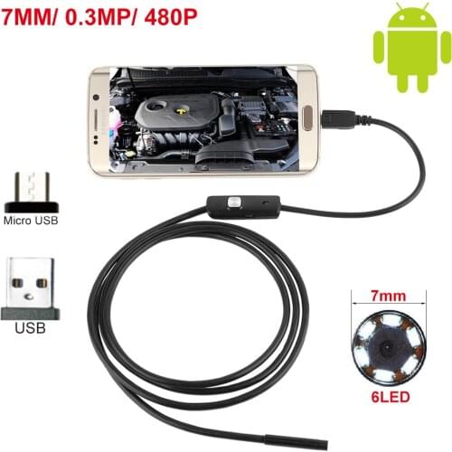ViewEye 7mm Diameter Camera 0.3MP 480P 6 Bright White LED Micro USB Android Endoscope Waterproof Borescope Inspection Snake Cam