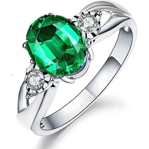 Classic Women Ring 925 Silver Jewelry with Oval Emerald Zircon Gemstone Open Finger Rings for Wedding Party Ornaments Wholesale