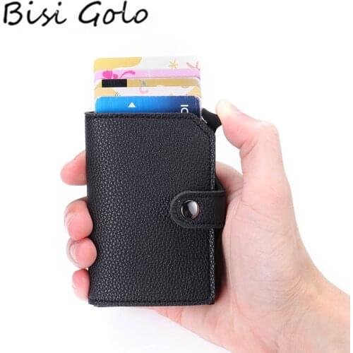 BISI GORO RFID Minimalist Bank Card Holder Anti-theft Metal Aluminum Wallet Mini Men and Women Black Business Credit Card Case